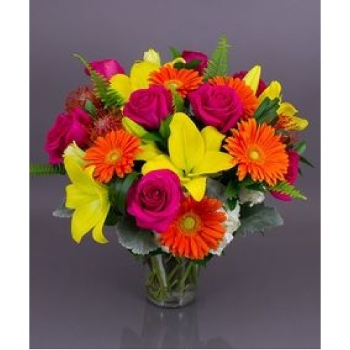Premium Vase Gerberas, lilium and Roses